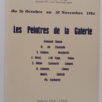 Affiche pour l'exposition Les peintres de la galerie , à la Galerie S Djellal (l'Isle-Sur-La-Sorgue) , du 26 octobre au 30 novembre 1984.